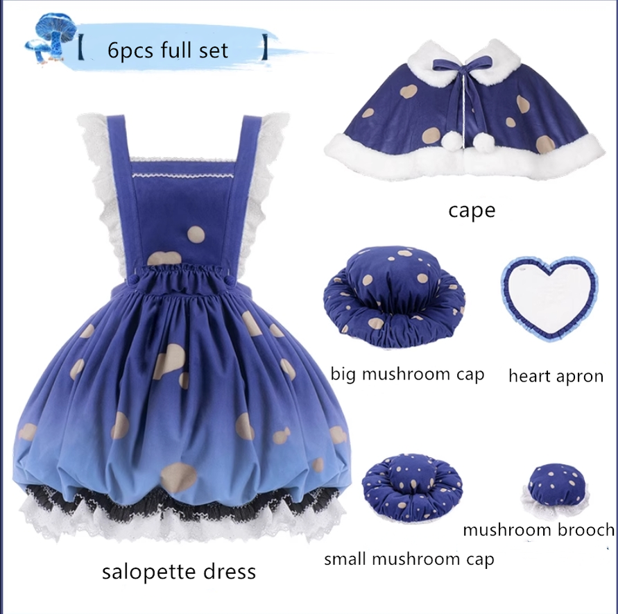(BFM)With Puji~Blue Umbrella~Lolita Dress Suspenders Mushroom Set S 6 pcs full set 