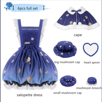 (BFM)With Puji~Blue Umbrella~Lolita Dress Suspenders Mushroom Set S 6 pcs full set (pre-order) 