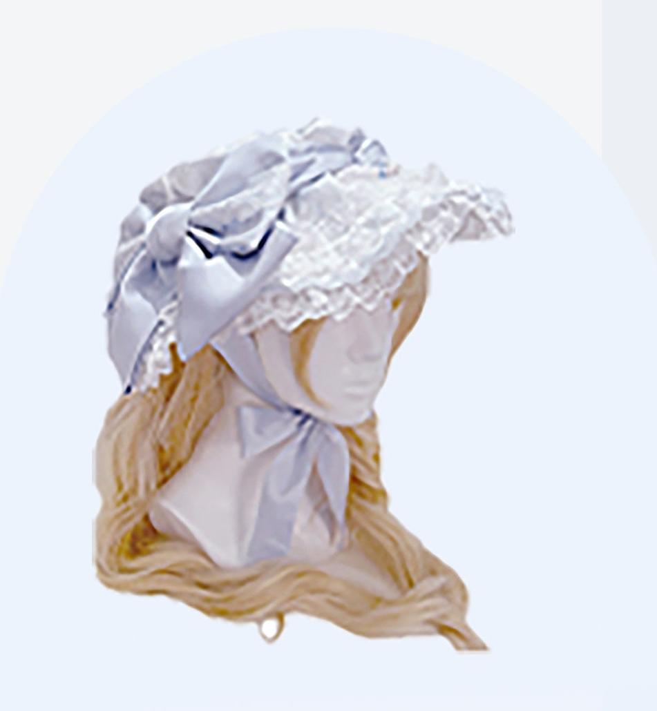 Finnish Antique Cabinet - Sweet Lolita Headdress with Bow Decor White and Blue One Size Bonnet Only