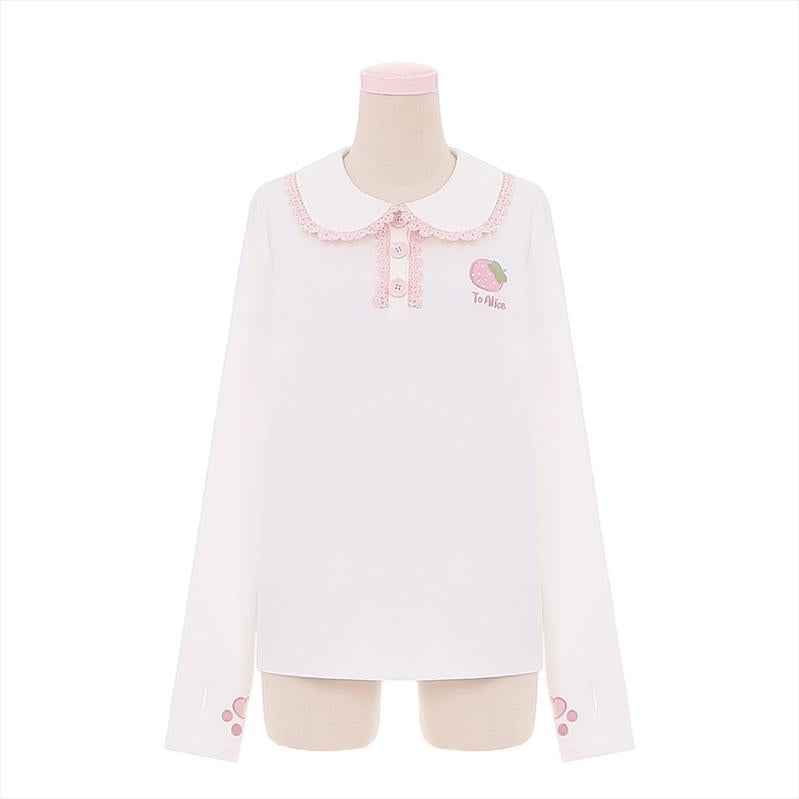 To Alice~Sweet Lolita Strap Shorts Strawberry Rabbit Winter Lolita Suit Off-white long-sleeved top only S