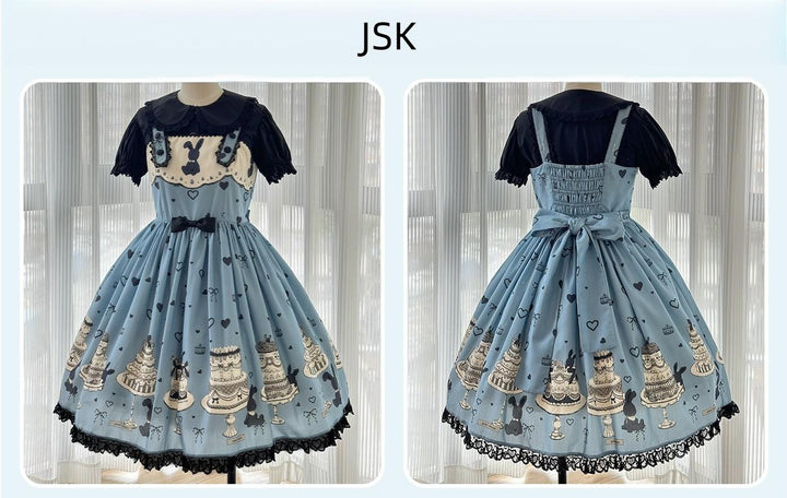 Sweet Dream Sheep - Cake Bunny - Blue Sweet Lolita Dress, Bunny&Cake Print 43280:776824