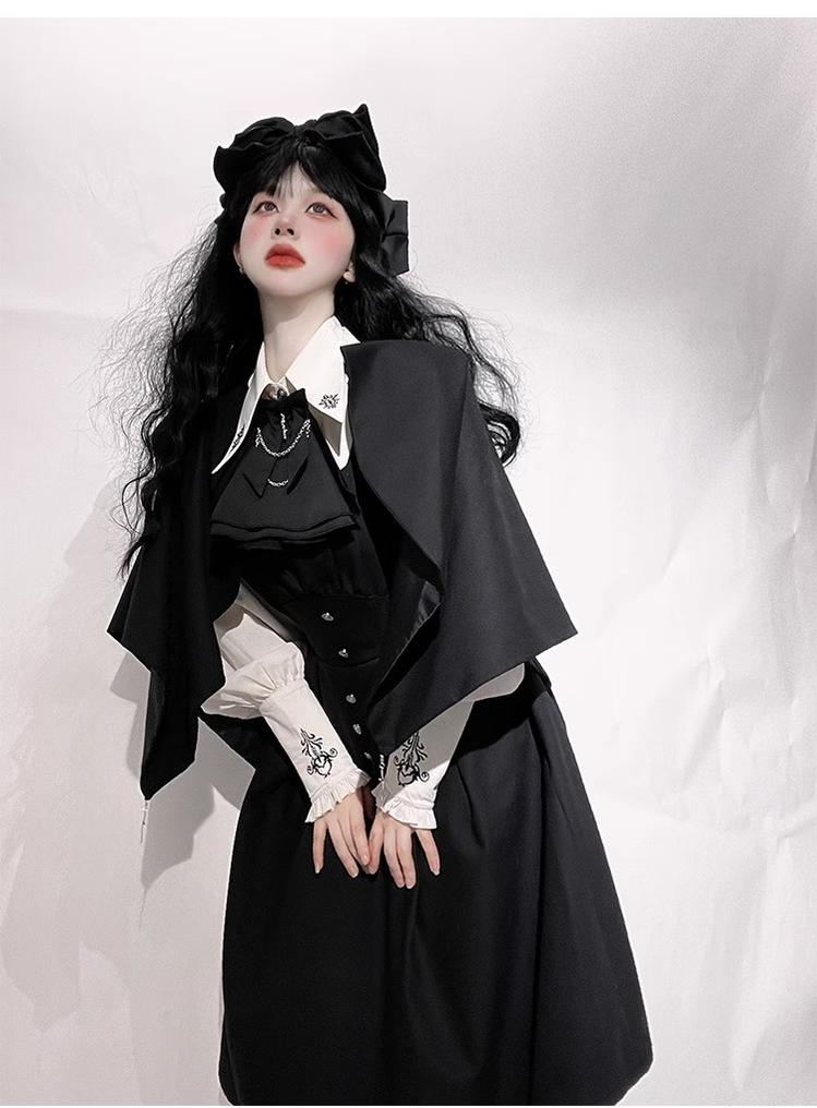 CastleToo~Night Raven Magic~Ouji Lolita Dress Set Prince Suspender Shorts Cape