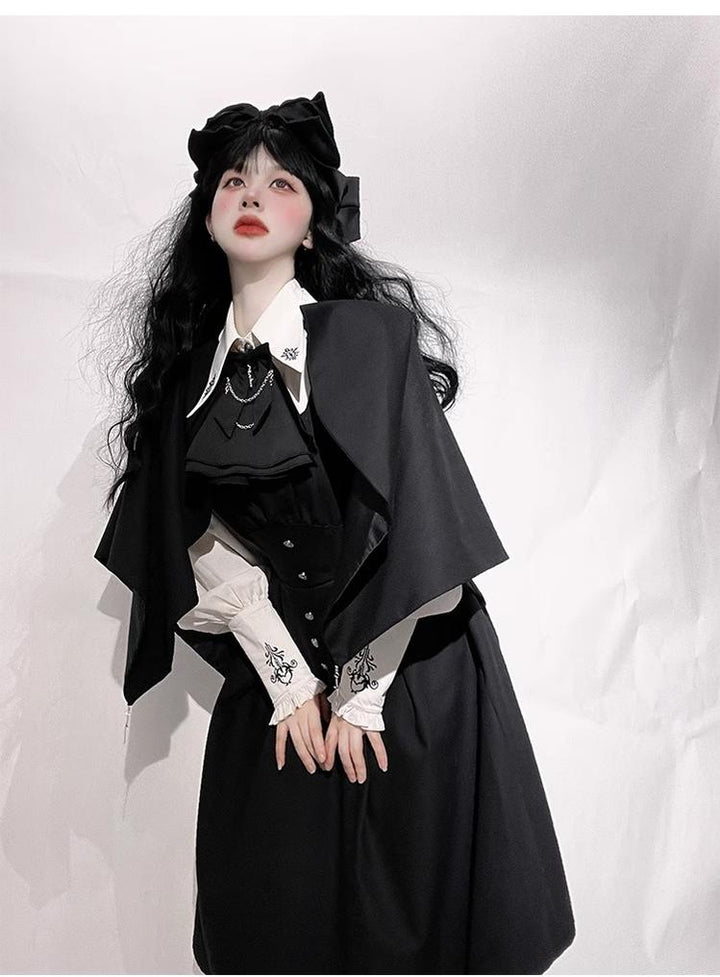 CastleToo~Night Raven Magic~Ouji Lolita Dress Set Prince Suspender Shorts Cape   