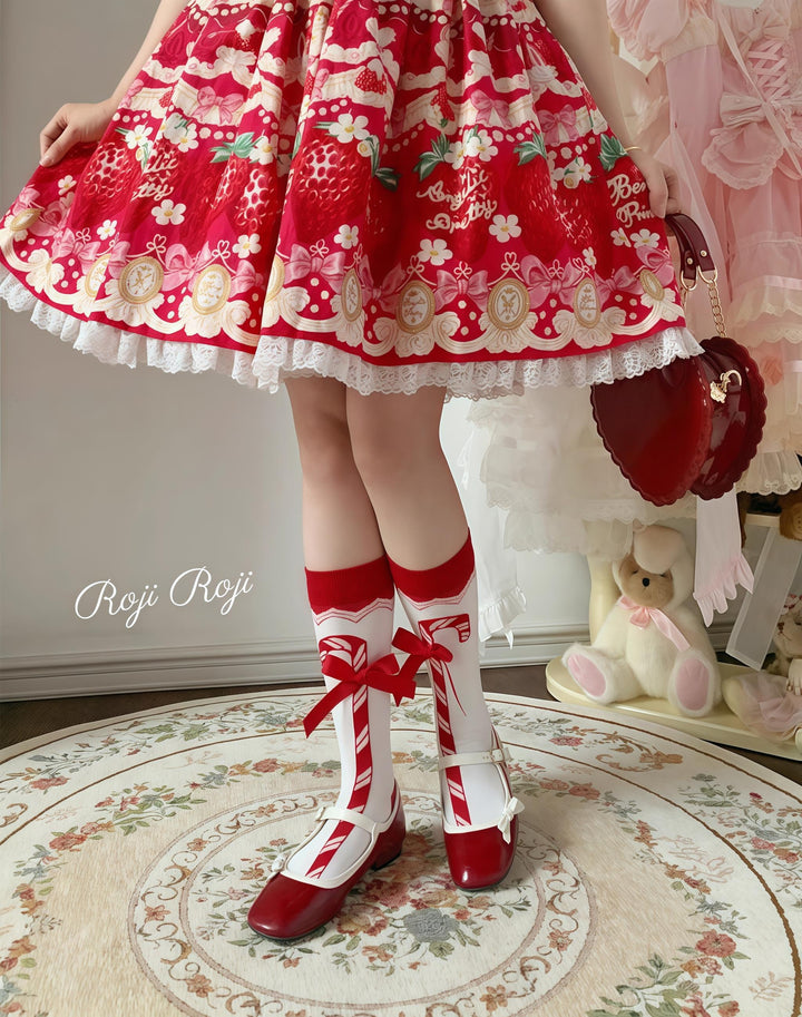 Roji Roji~Candy Cane~Sweet Lolita Socks Pure Cotton Mid-Calf Winter Socks