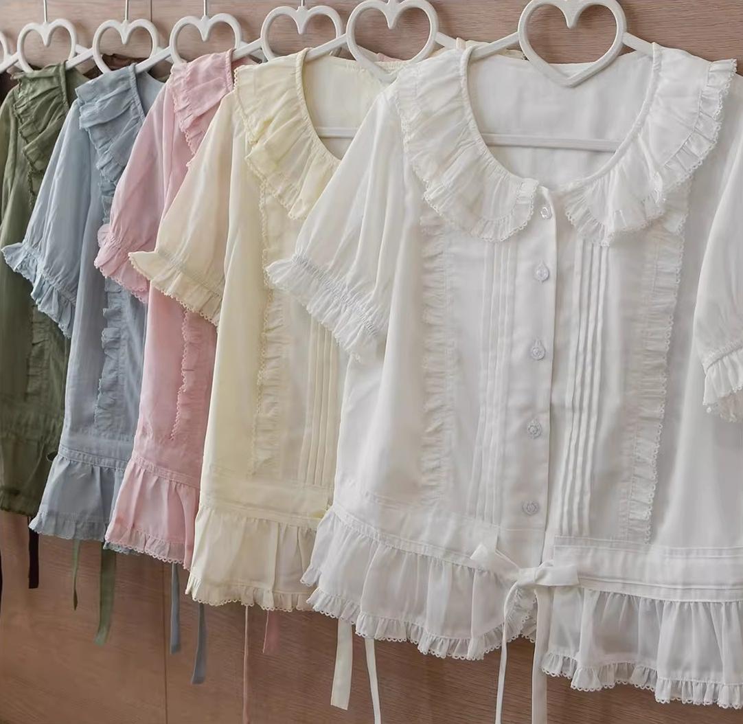 EverSpring - Short Sleeve Sweet Lolita Shirt, Peter Pan Collar 44735:820654