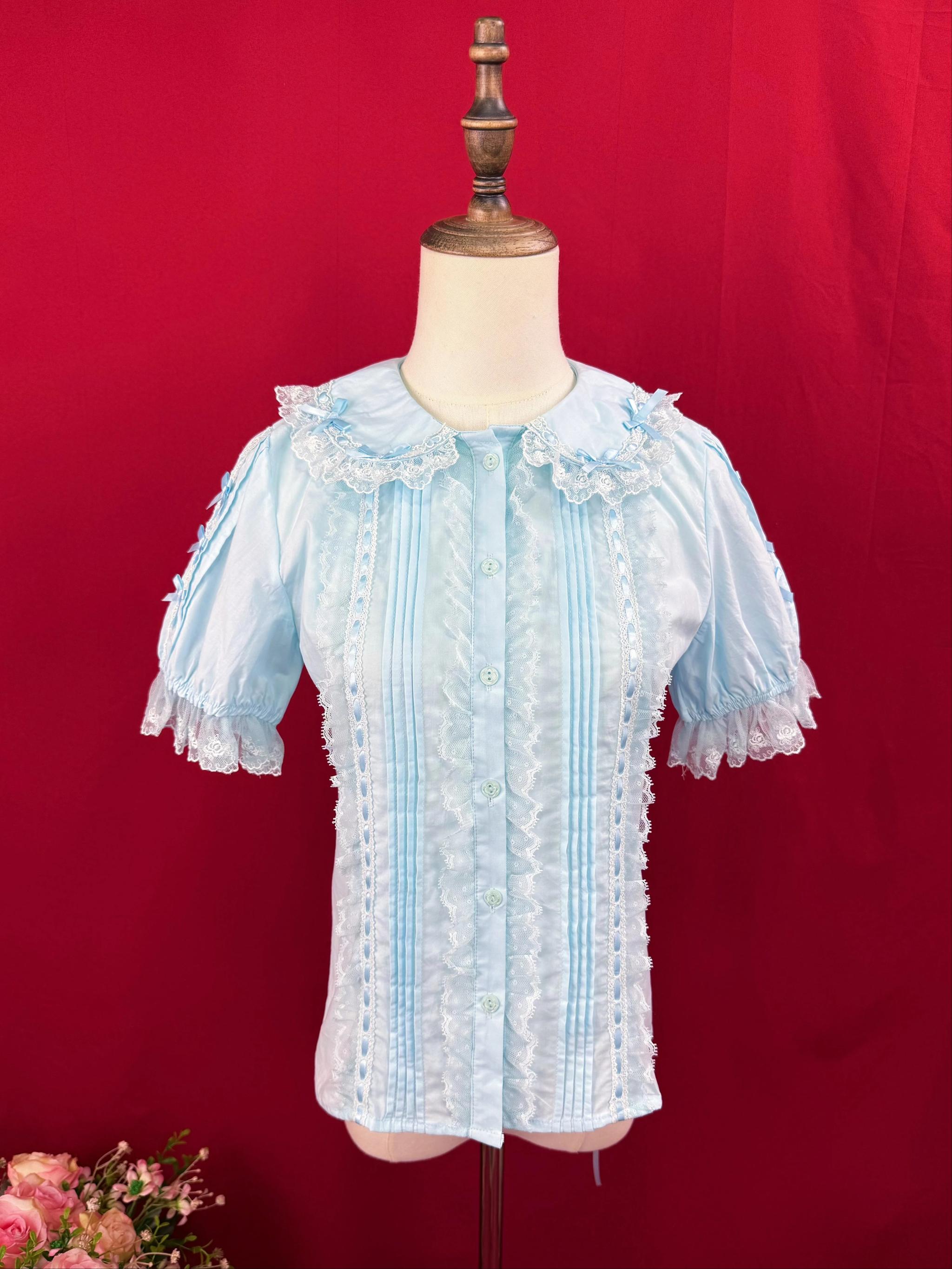 DMFS Lolita - Lanxin Shirt - Cotton Sweet Lolita Lace Blouse Sky Blue S