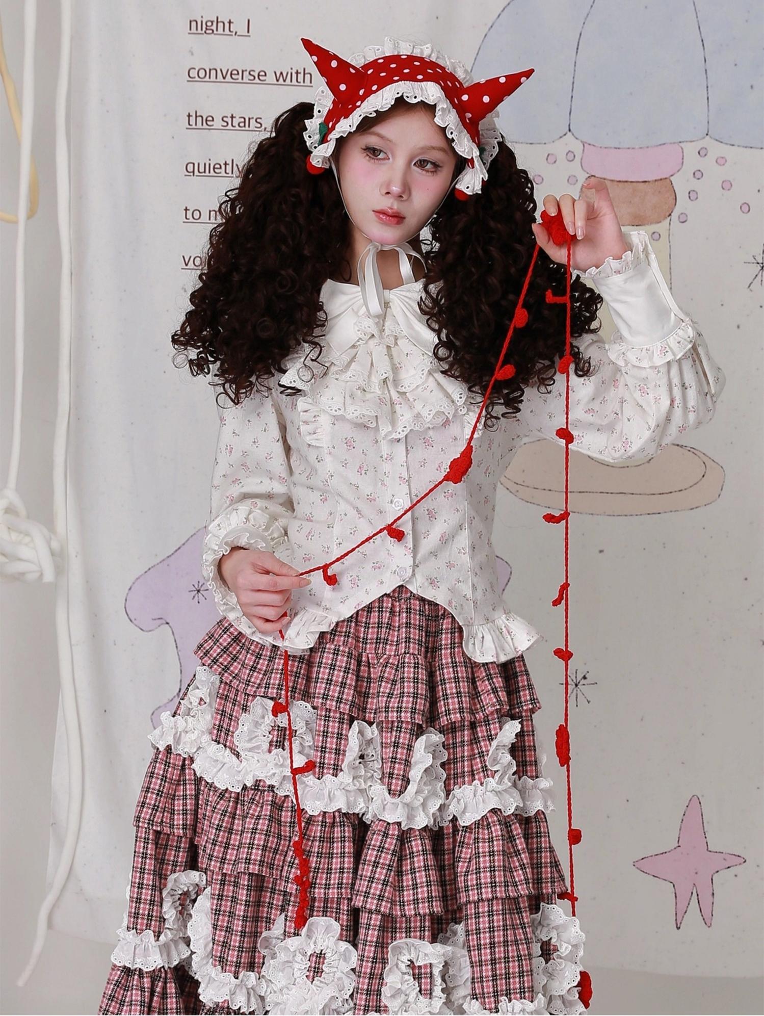 Old School Lolita Cotton Shirt, Floral Print 44517:812225