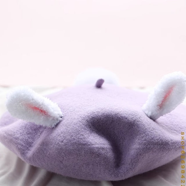 Xiaogui~Retro Lolita Christmas Deer Horn Beret Multicolors M lavender rabbit ears 