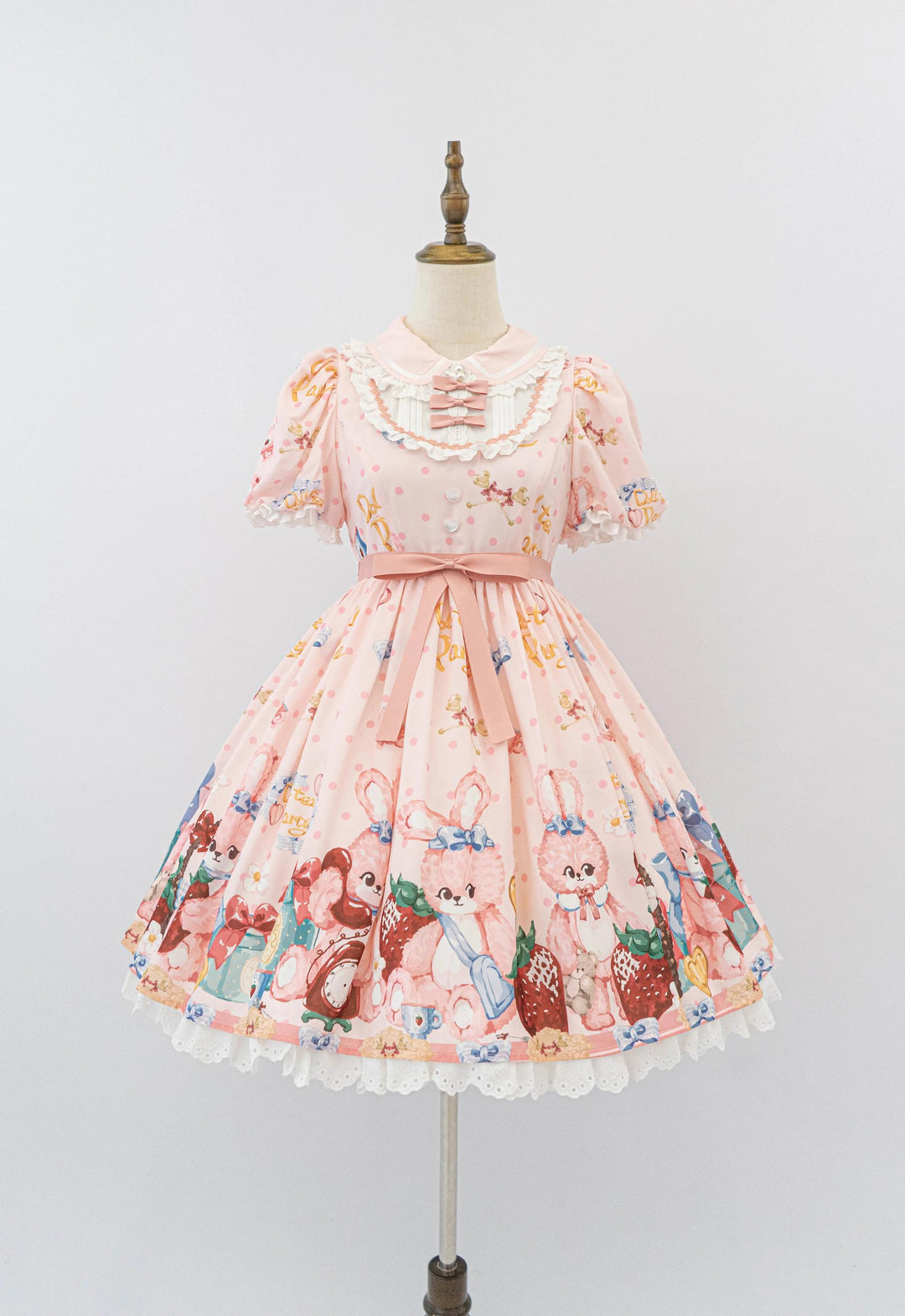 Doll tea party~Showa Rabbit~Kawaii Lolita Dress Summer Sweet Lolita OP JSK S Pink OP 