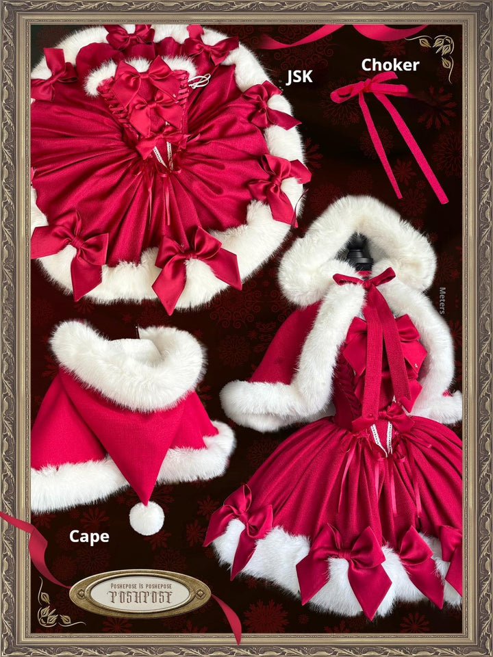 POSHEPOSE~Gorgeous Lolita Dress Outfit Christmas Jumper Dress Collection Windsor Christmas Wishes-Little Red Riding Hood Set XS