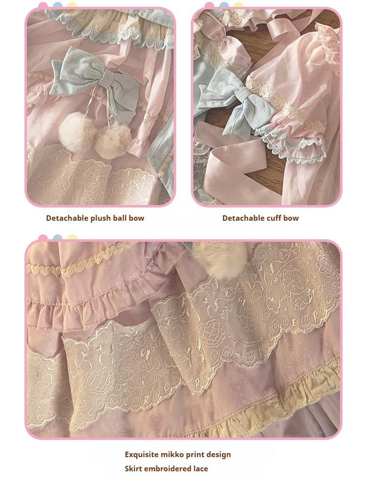 Mewroco~Sweet Lolita Dress Set Tiered JSK OP with Detachable sleeves