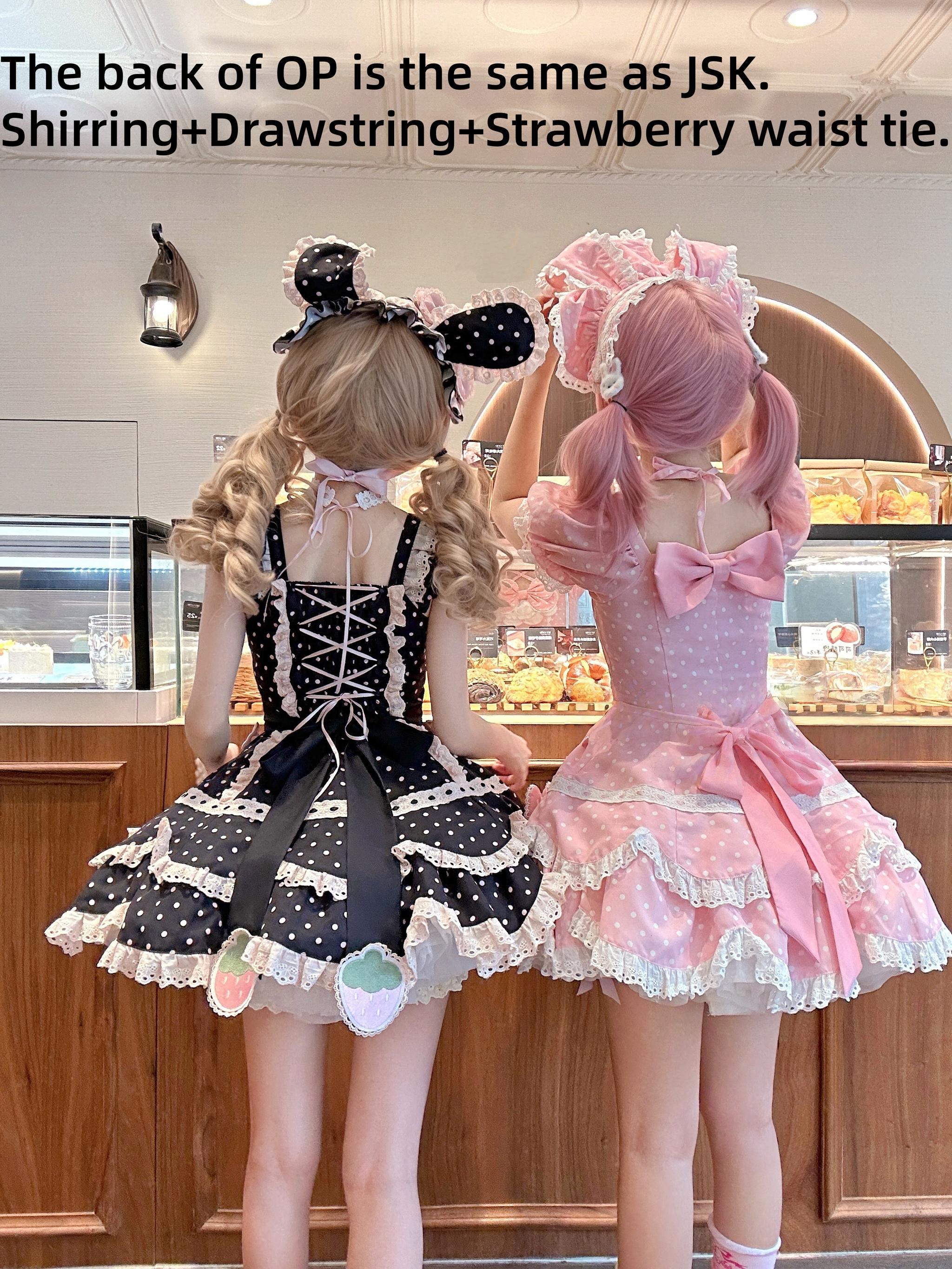 Salty Cream - Strawberry Polka Dot - Sweet Lolita JSK Dress Suit, Detachable Apron 43897:789370
