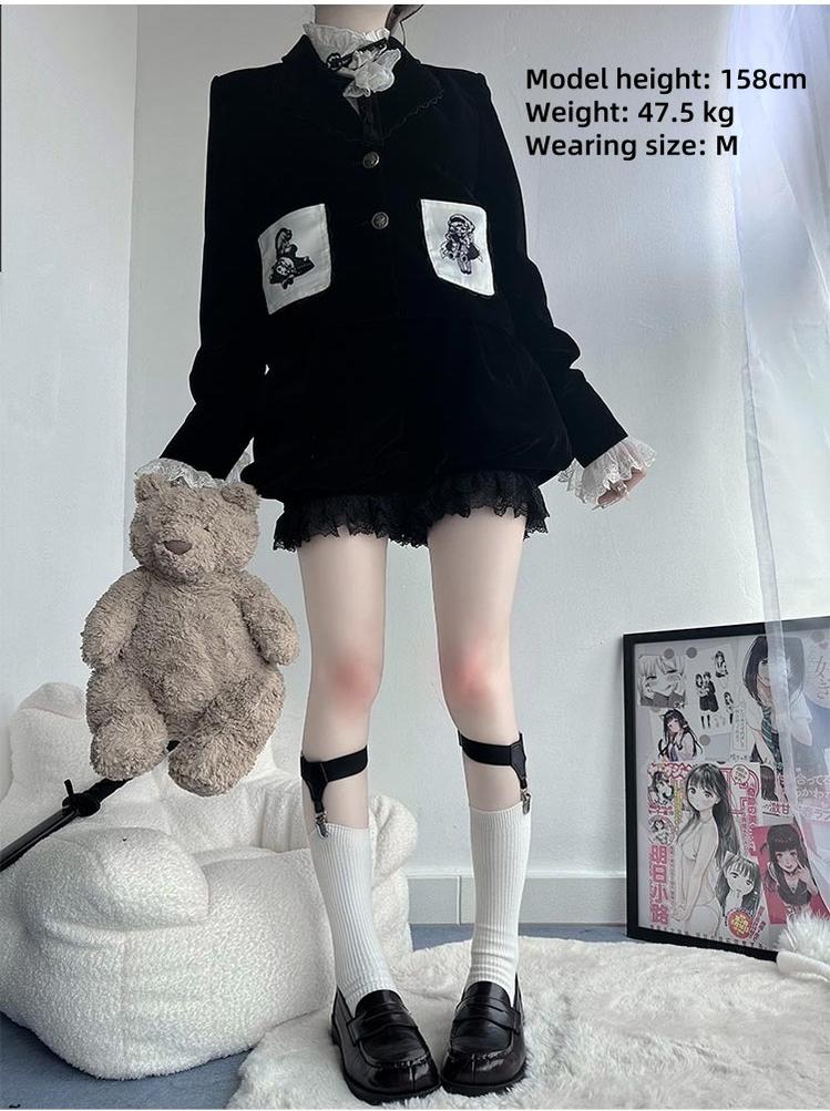 CastleToo~Erosion Heart F-Type~Ouji Lolita Suit Black Velvet Shorts and Skirt 40628:669832