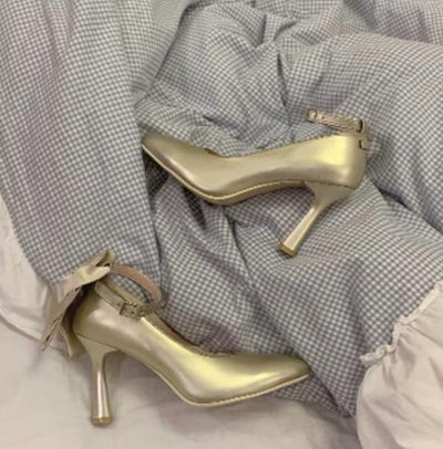Bingo Lulu~Farewell Gift~Elegant Lolita High Heels Low Cut Mary Jane Shoes 34 Gold 