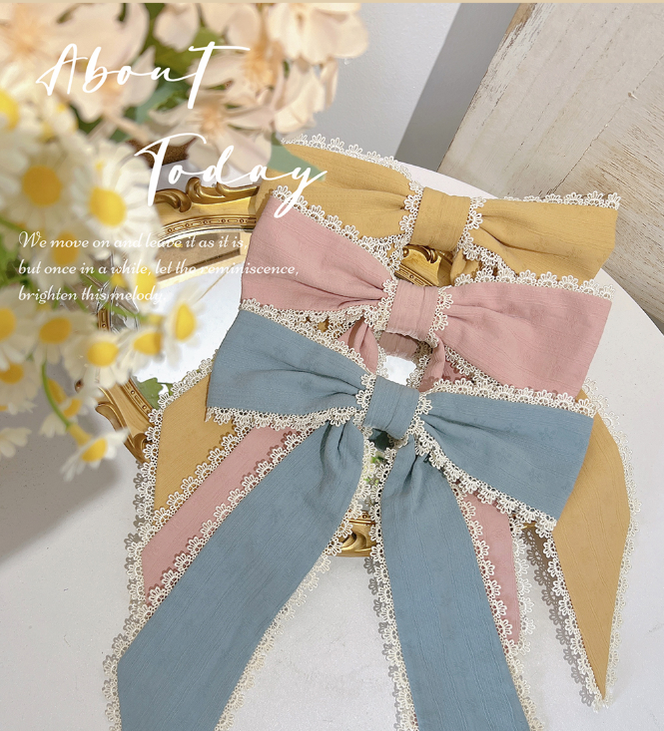 MieYe~Elegant Lolita Daisy Embroidery Headdress and Accessory big pink bow at waist  