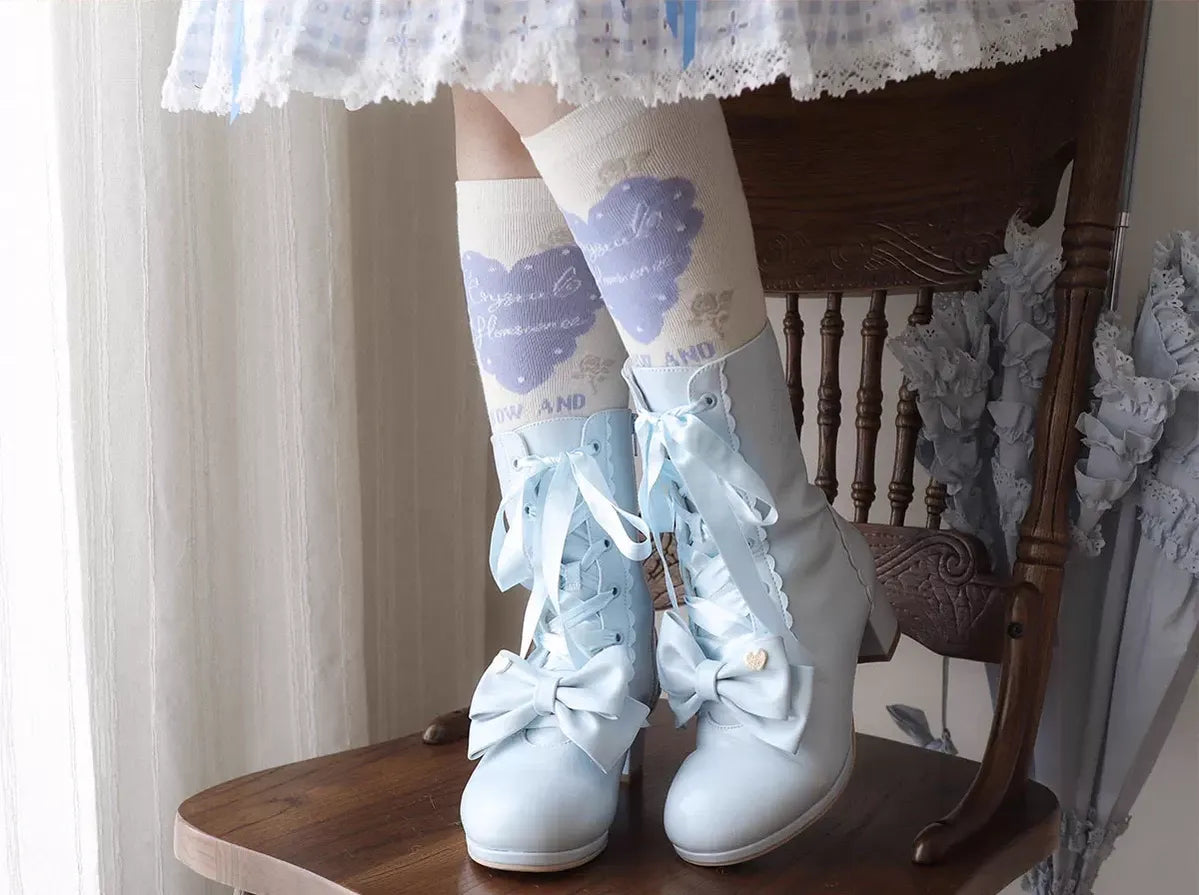 Sheep Puff - Snowy Mochi - Kawaii Lolita Winter Boots, Detachable Fur Trim 43995:791518