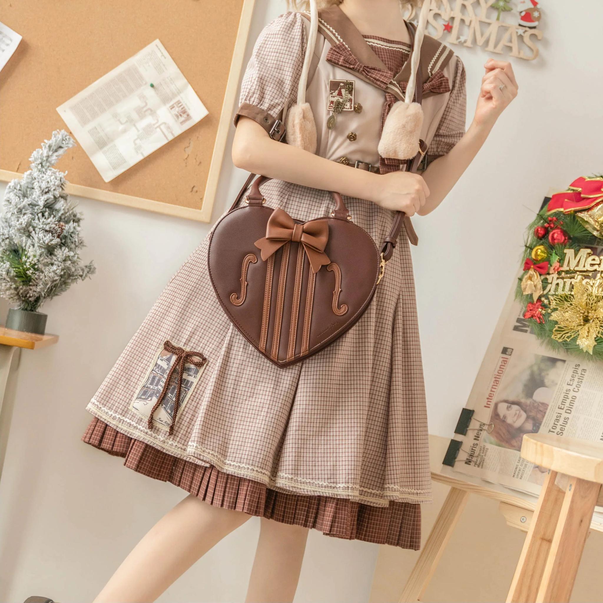 Heart of Violin - PU Classic Lolita Heart Shaped Bag, Violin and Bow Detail 45630:856491