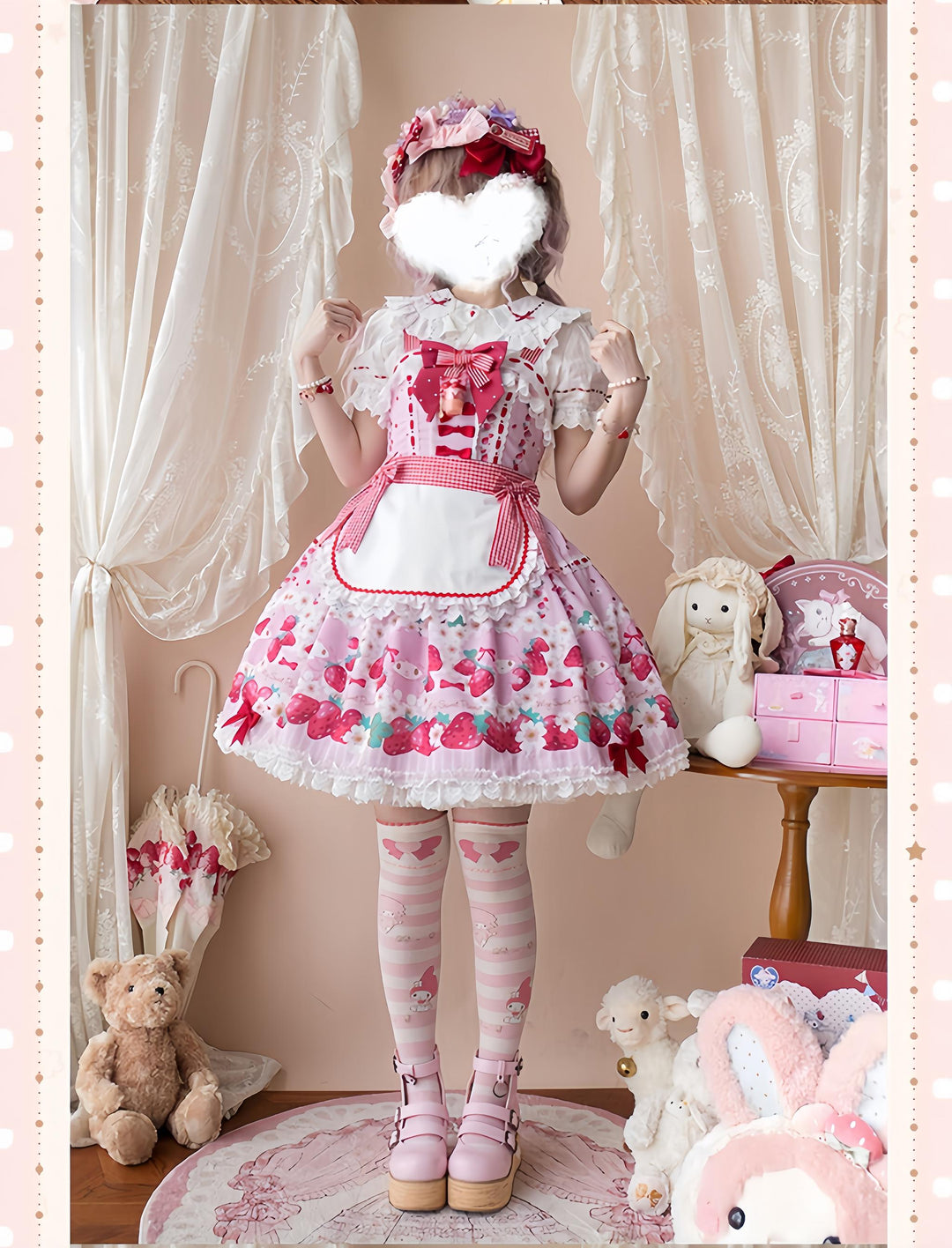 Confession Balloon~Strawberry Beloved~Sweet Lolita JSK Strawberry Print Lolita Dress 40950:694362