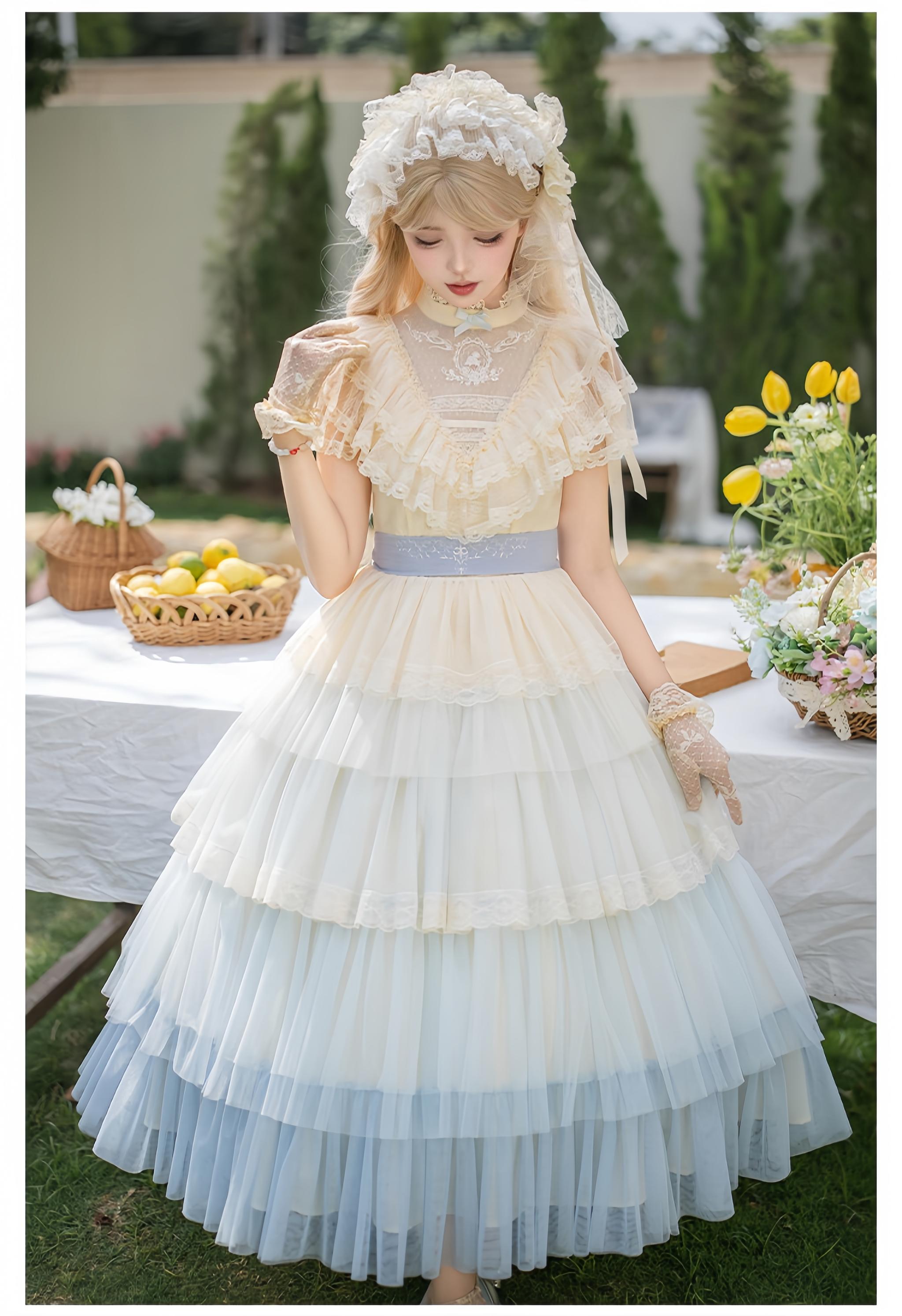 True Vow - Embroidered Classic Lolita Dress, Layered Gradient Hem