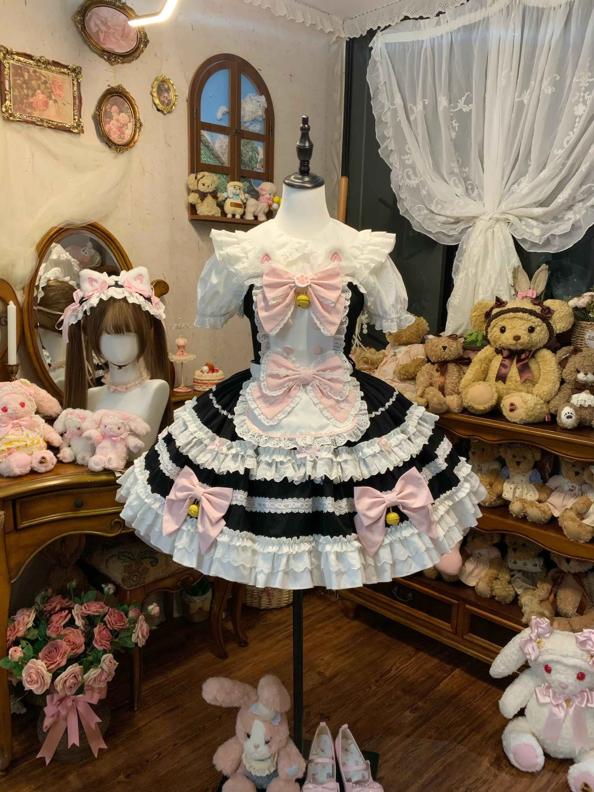 Sugar Girl - MeowRin SweetMaid - Sweet Lolita JSK, Adjustable Straps Black JSK + Apron Only S