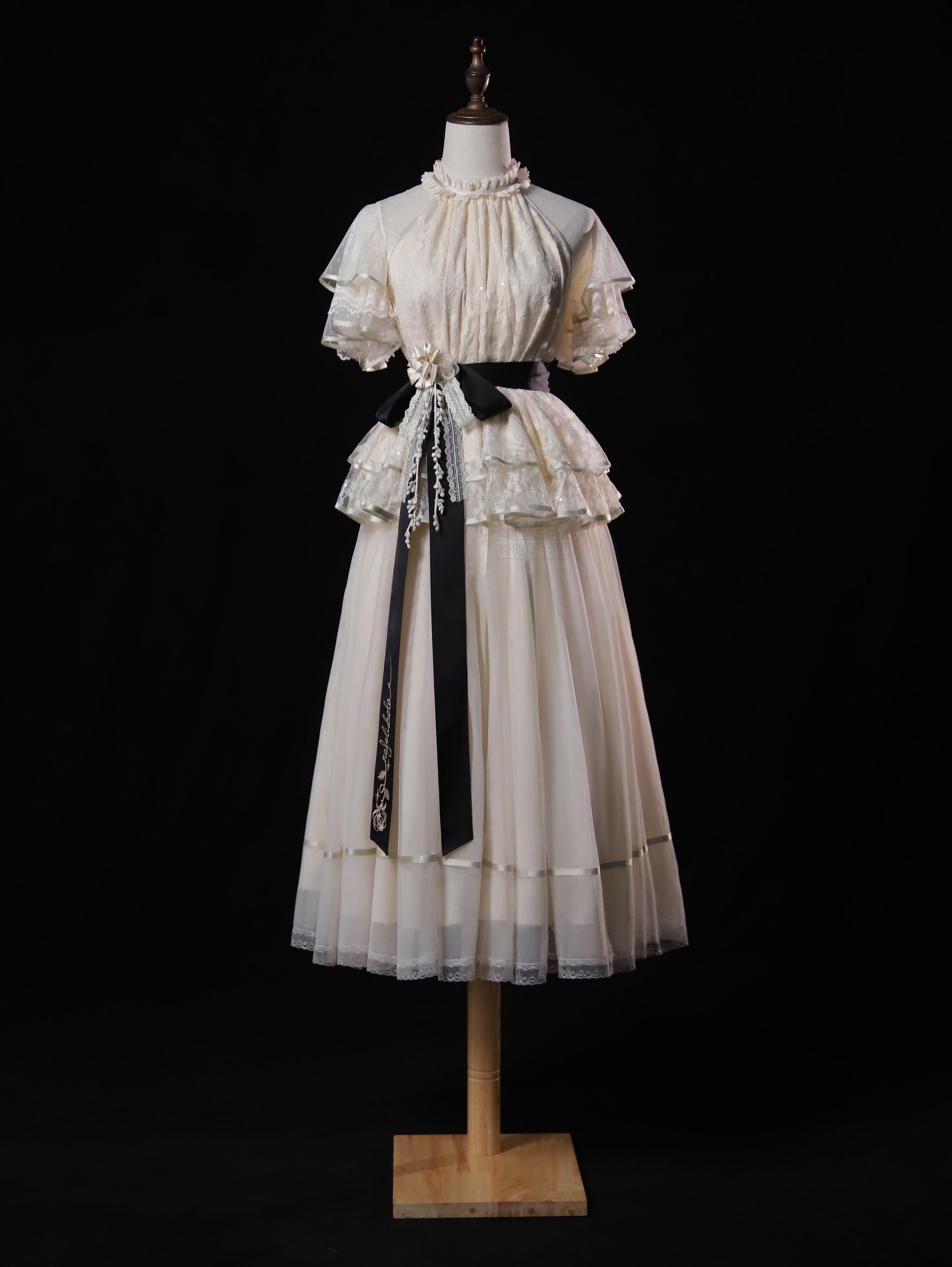 Moonlight Ode - Classic Lolita Lace Halter-neck Blouse & Tulle Skirt Set 45447:849178