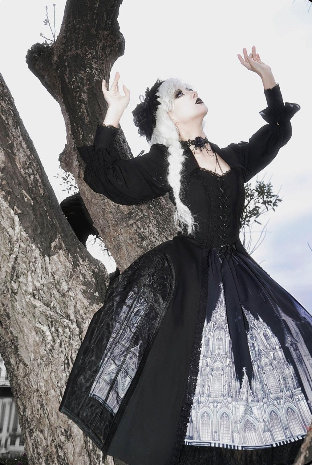 Susin Lolita~Night Traveler~Gothic Lolita Skirt Outfit Long Coat Shirt and Bustier Set