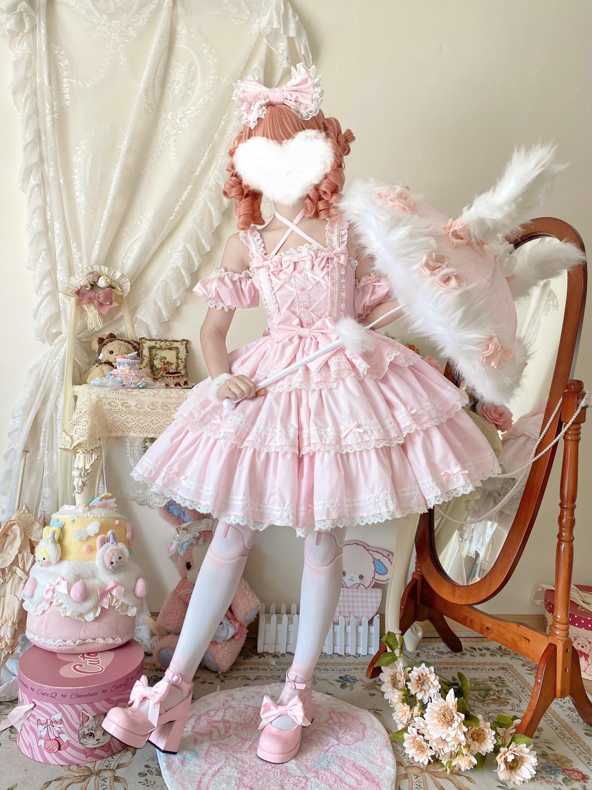 Rose Romance - Pink Sweet Lolita JSK Dress, Tiered Hem 44879:826585