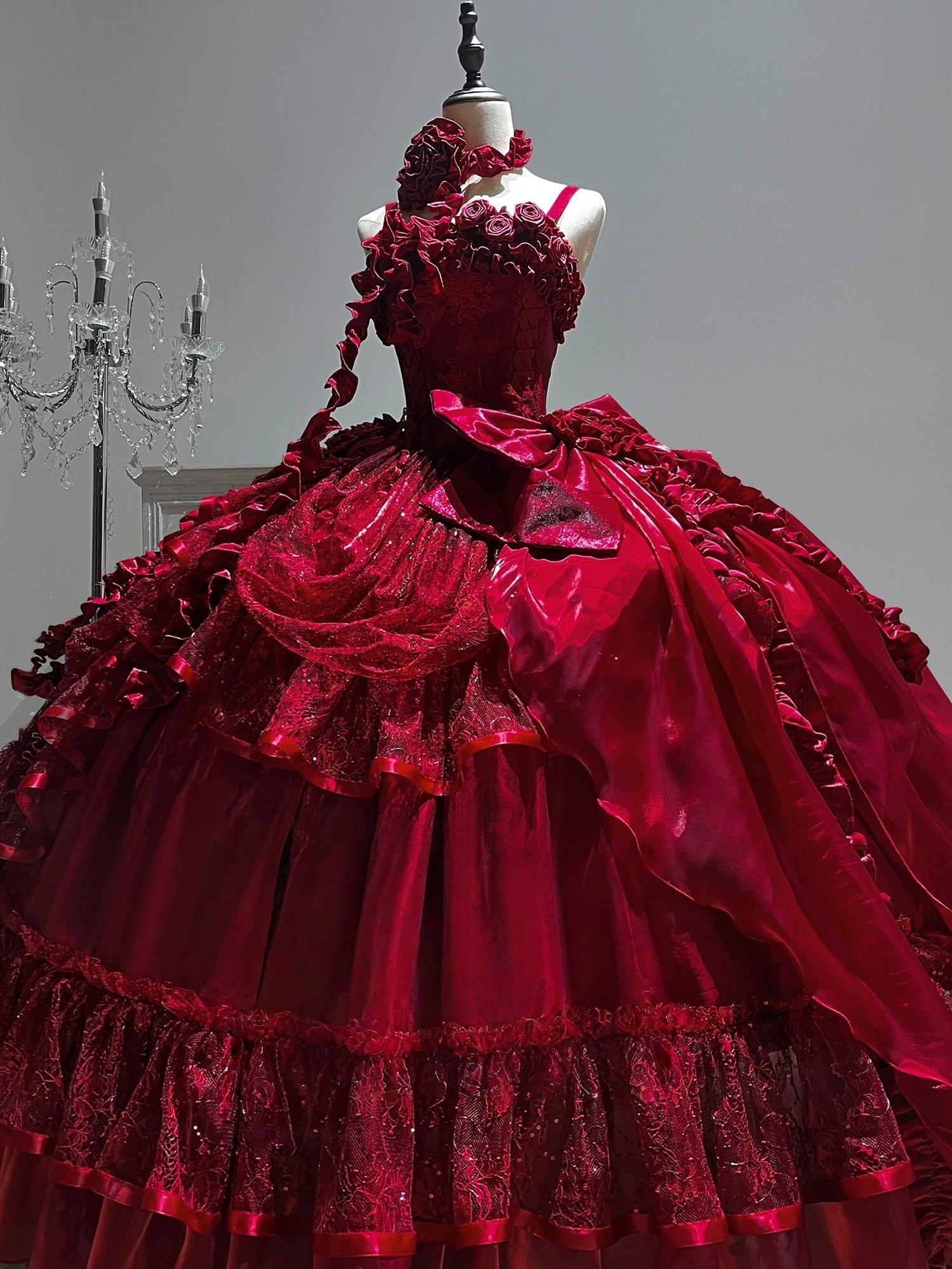 Silent Manor - Red Gorgeous Bridal Wedding Lolita JSK Dress 43388:774992