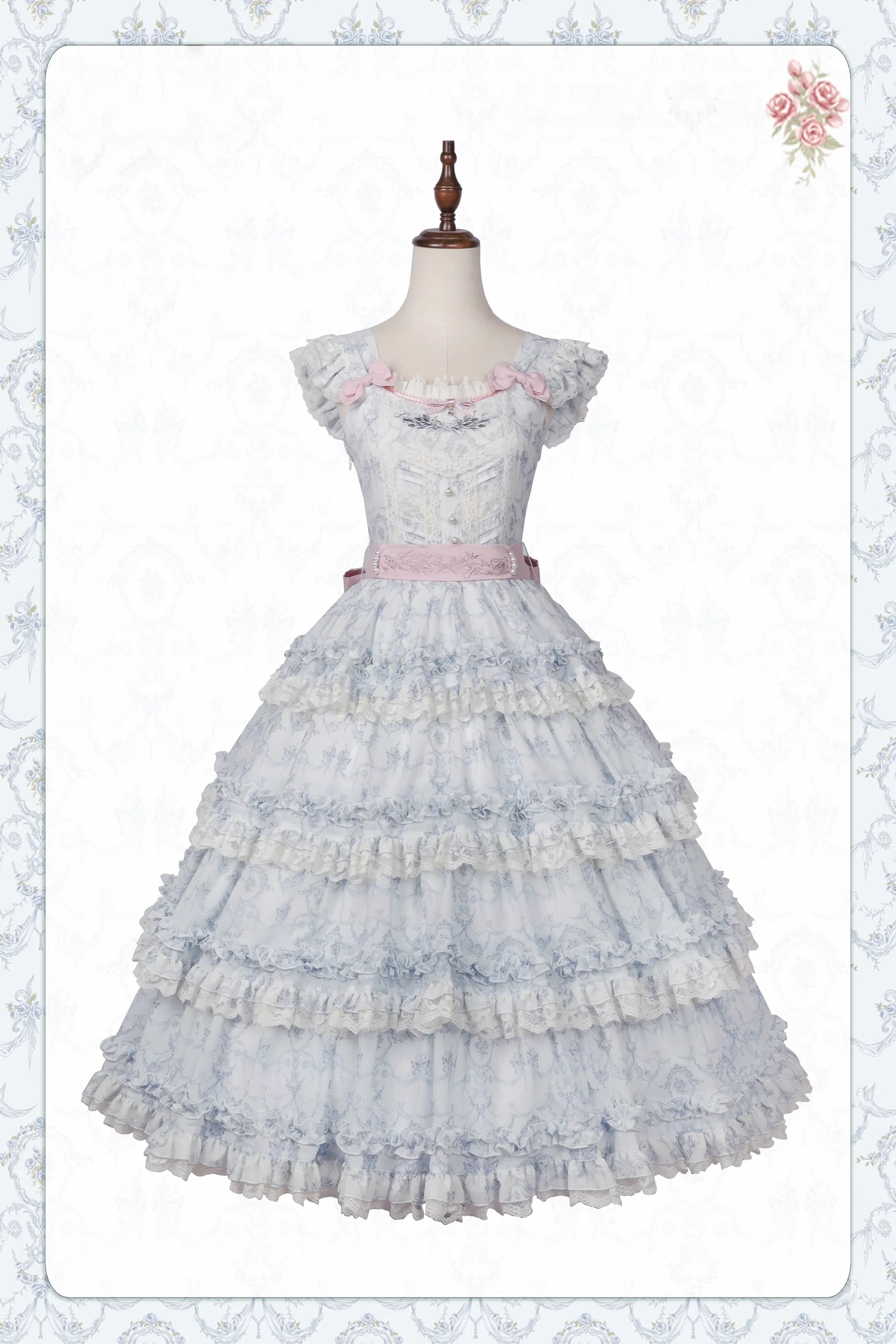 Rose Fragrance - Classic Lolita Lace JSK & OP Dress, Rose & Perfume Bottle Print (L M S) 45850:865555