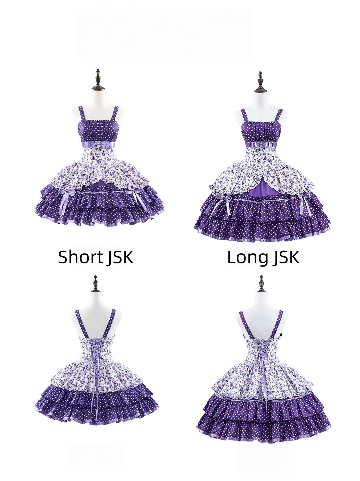 Libobo - Cotton Old School Lolita JSK Dress, Polka Dot & Floral Print (2XL L M S XL) 45878:866105