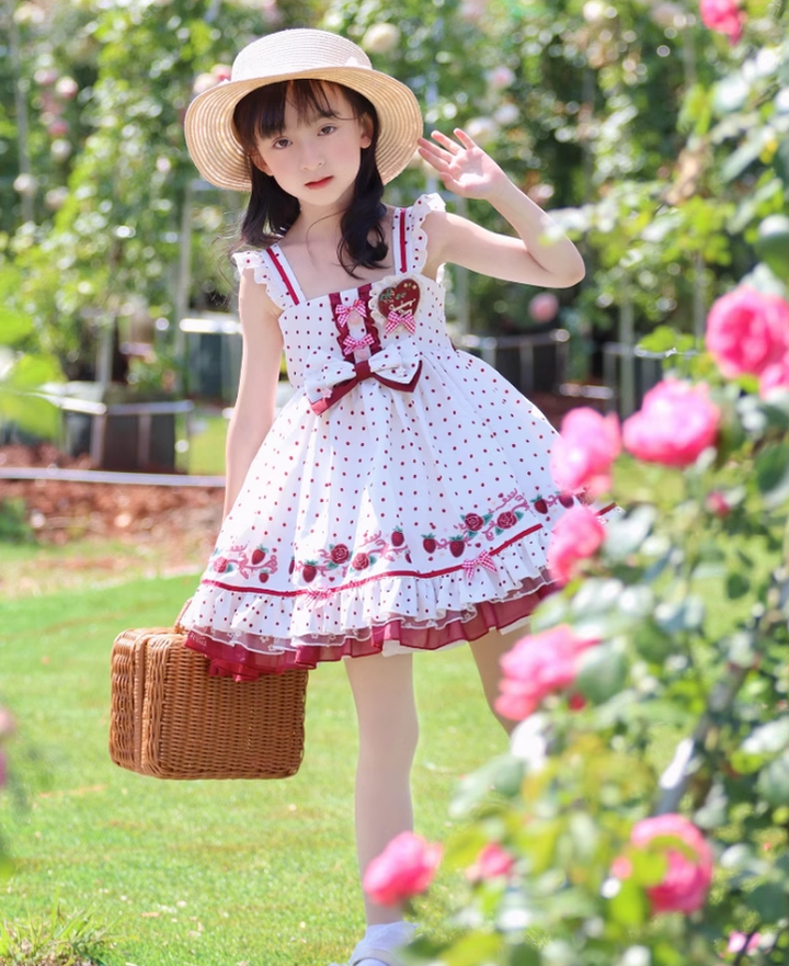 Forest Fluorescent Carps~Strawberry Diary~Sweet Lolita JSK Dress Strawberry Print   