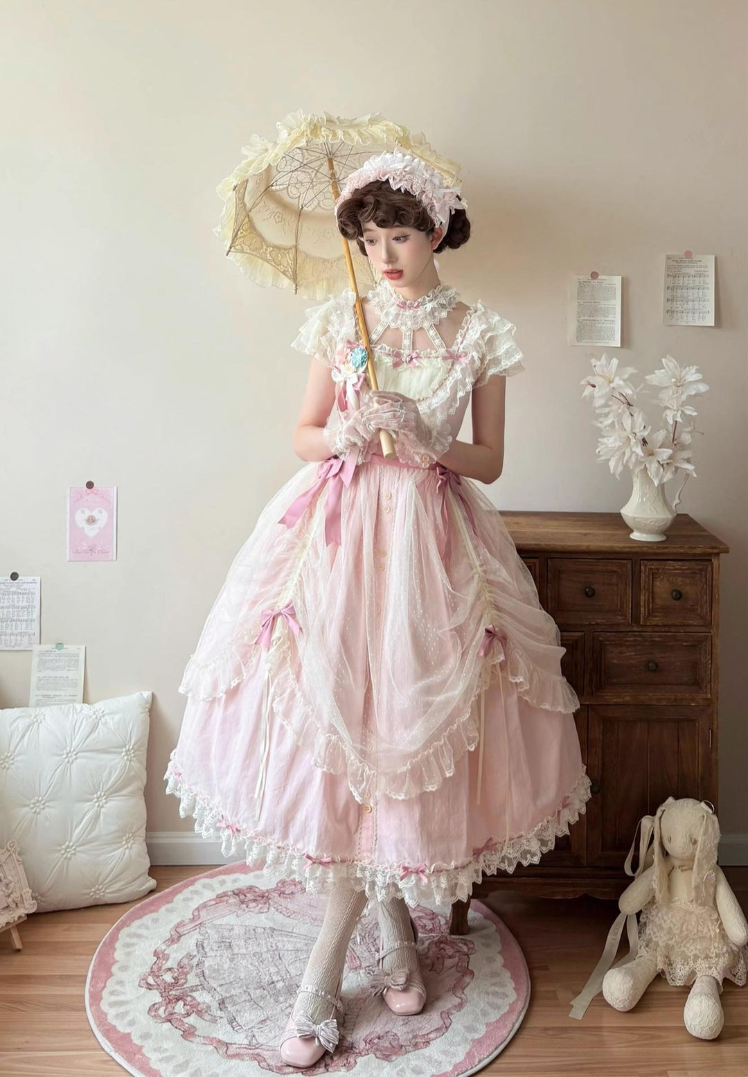 Uncle Wall Original - Fluttering Cherry Spring Strings - Cotton Sweet Lolita JSK Dress