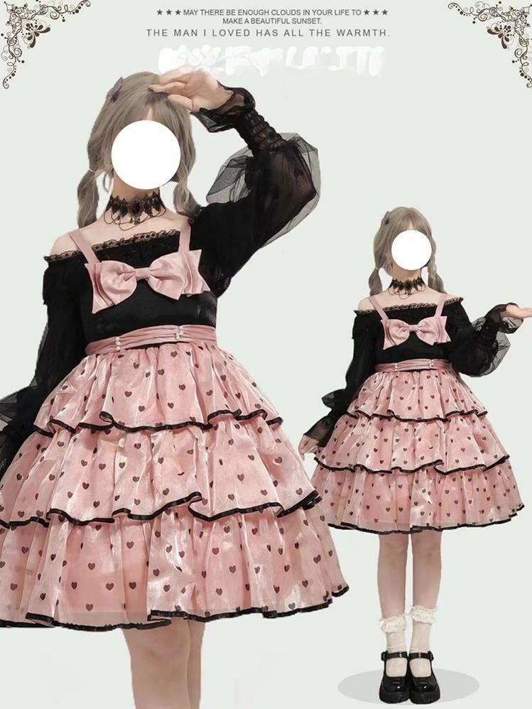 Time Memory~Layered Heart~Sheer Classic Shirt with Mutton Sleeves & Polka Dot 42821:757768