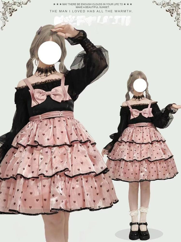 Time Memory~Layered Heart~Sheer Classic Shirt with Mutton Sleeves & Polka Dot 42821:757768