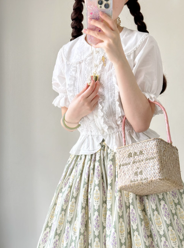 Miss Point~Little Anna~Elegant Lolita Cotton Puff Sleeve Blouse custom size white 