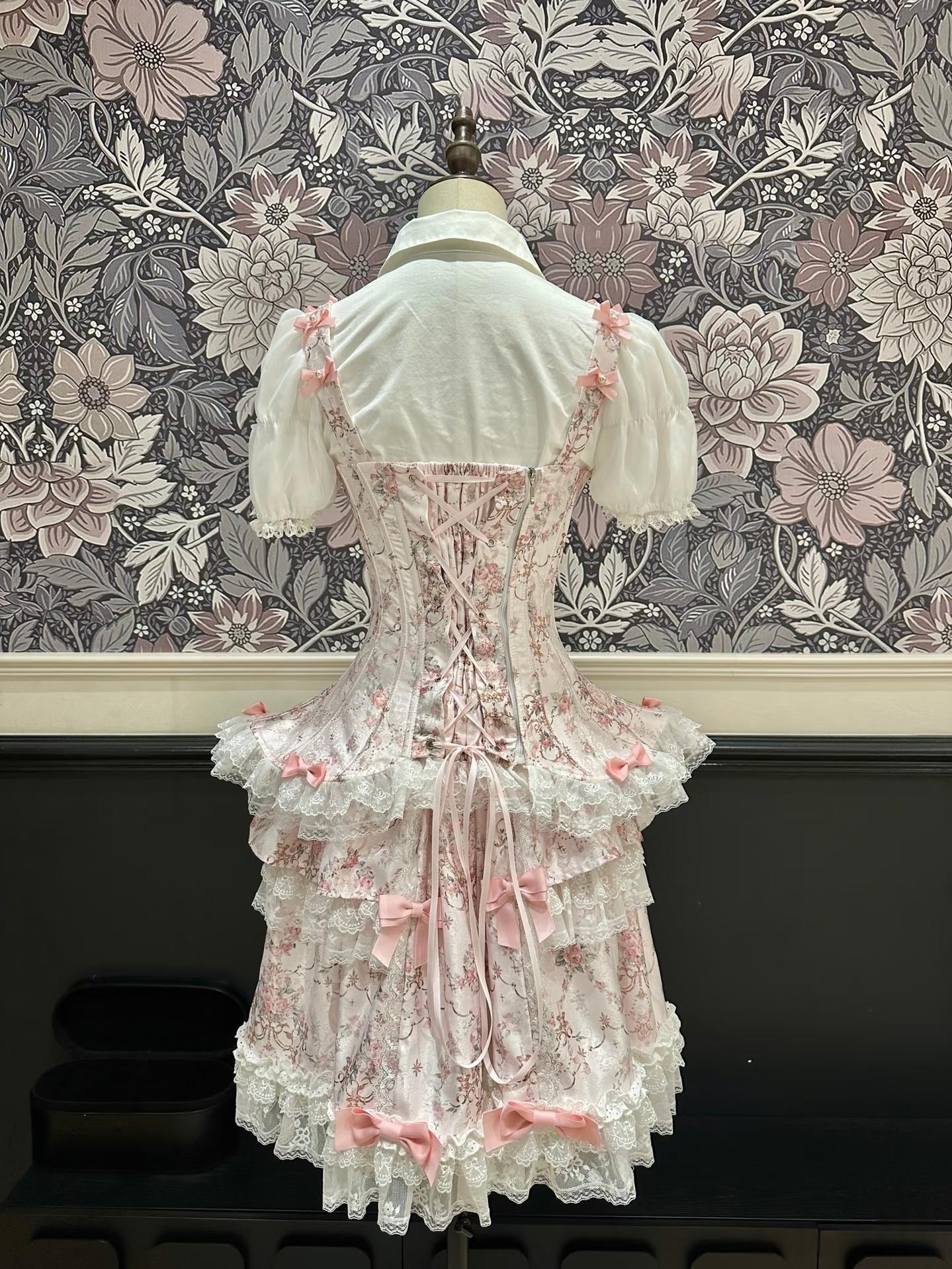 Mengfuzi - FLower in the Mirror - Old-School Lolita Bodice & SK Set, Short-Sleeved OP 44280:802288