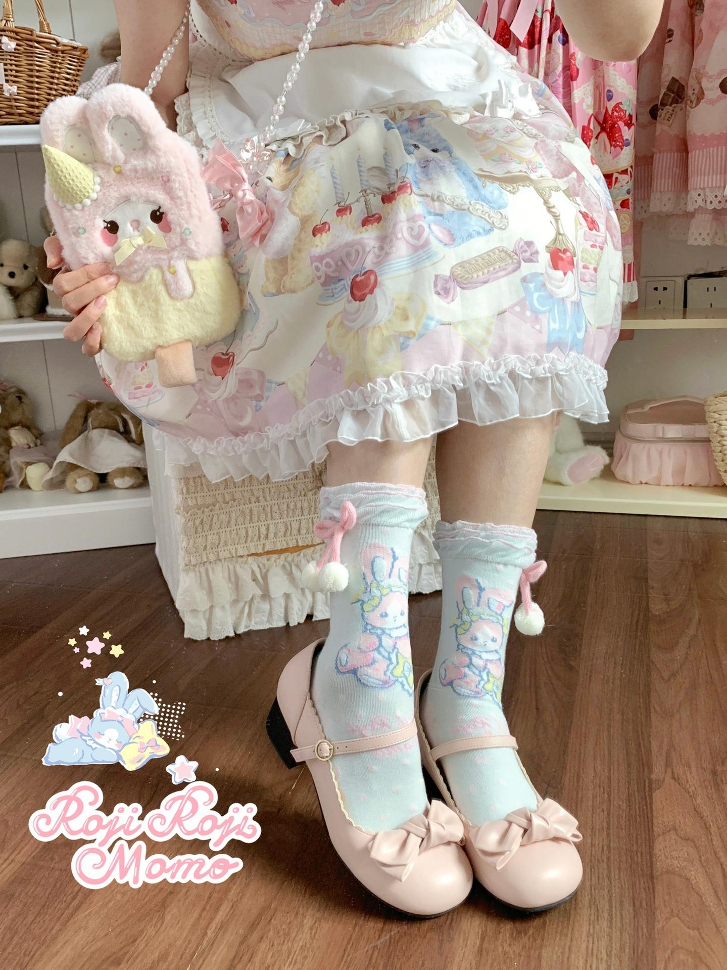 Roji Roji - Kawaii Lolita Mid-Calf Socks, Rabbit Print 44017:792670