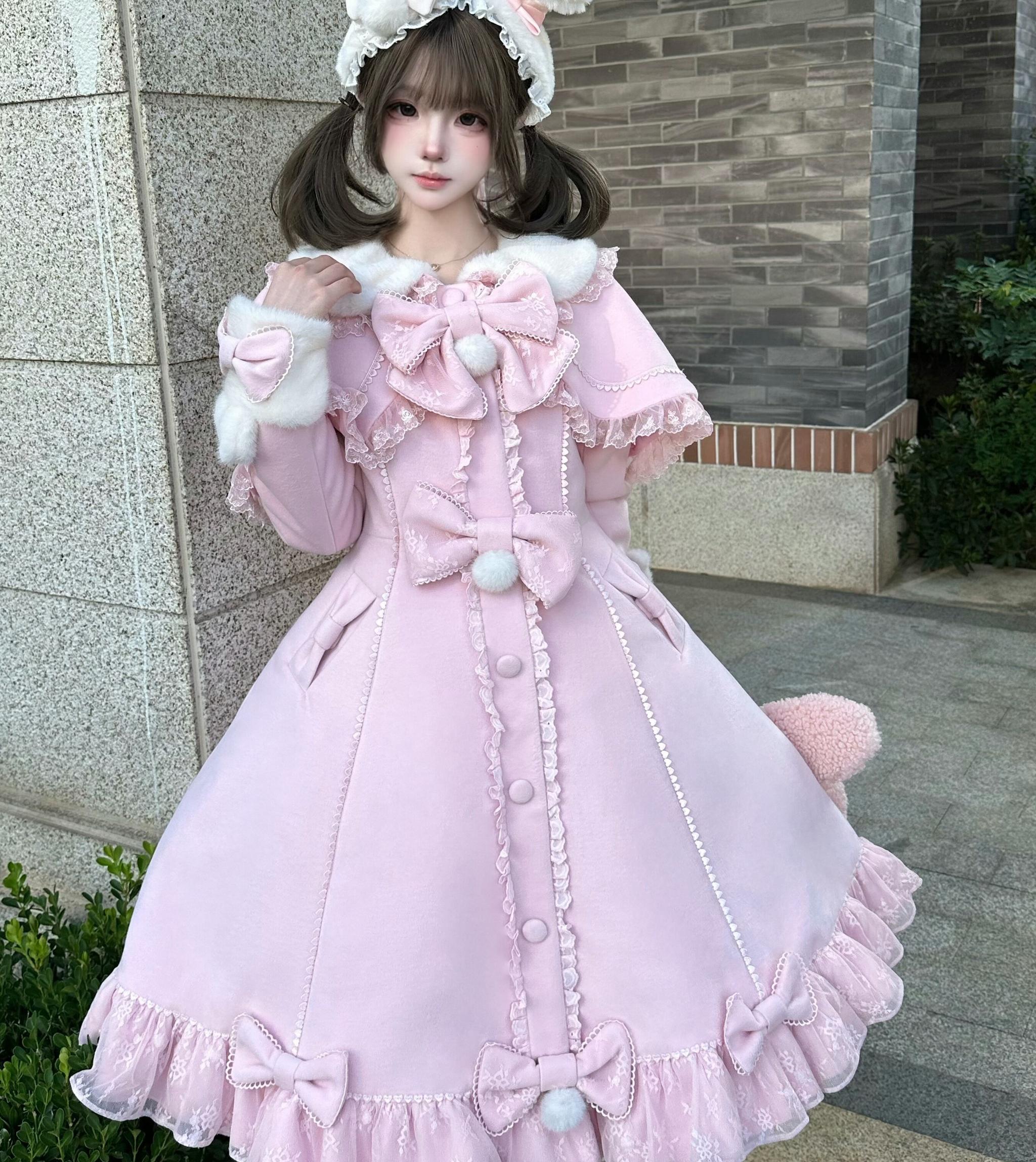 Mengfuzi - Nico Bunny - Winter Sweet Lolita Overcoat, Detachable Cape 44102:795413