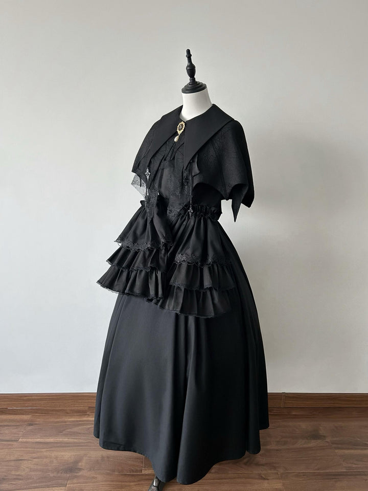 Muppet Mind Ben~Garden Witch~Gothic Lolita Dress Outfit Pointed Collar OP Batwing Cape 41414:772151