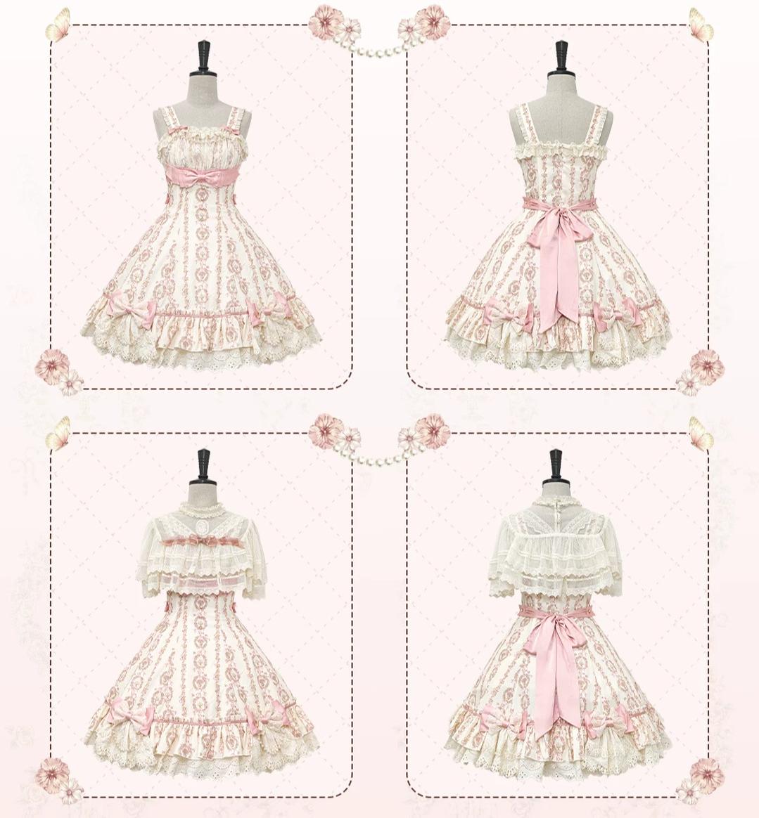 Whispers of Blossoms & Candlelight - Sweet Lolita Floral Printed JSK Dress with Bows 45631:856589