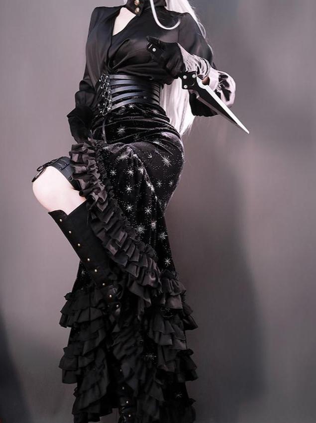 Atlantis - Gorgerous Classic Lolita Star Velvet JSK & Corset Skirt Set 45514:852579