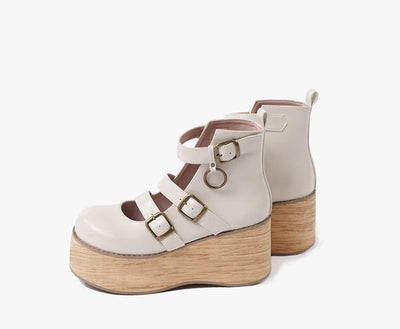 MODO~Retro Lolita Platform Shoes Round Toe Thick Sole 34 Off-white 