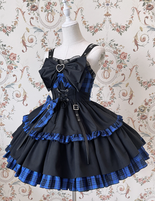 Alice Girl~Gothic Lolita Dress Blue Plaid Jumper Dress   