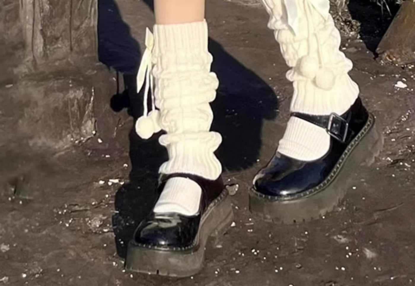 Hua Nai Cat~Cute Lolita Leg Warmers Winter Knitted JK Pile Socks   