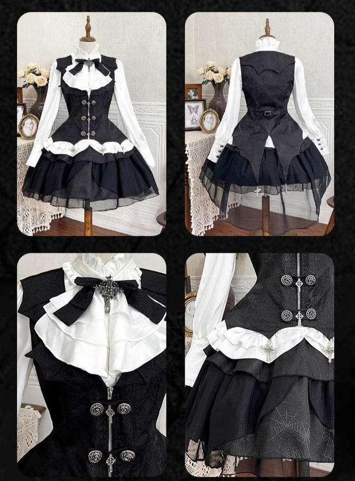 Letters from Unknown Star~Bloodline Duke~Gothic Lolita SK Suit Spider Web Vest and Blouse