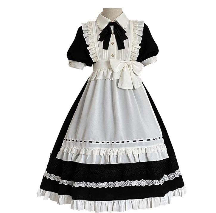 Sweet Date~Halloween Gothic Lolita OP Maid Lolita Dress Elegant Lolita OP S Short-sleeved OP+ apron 