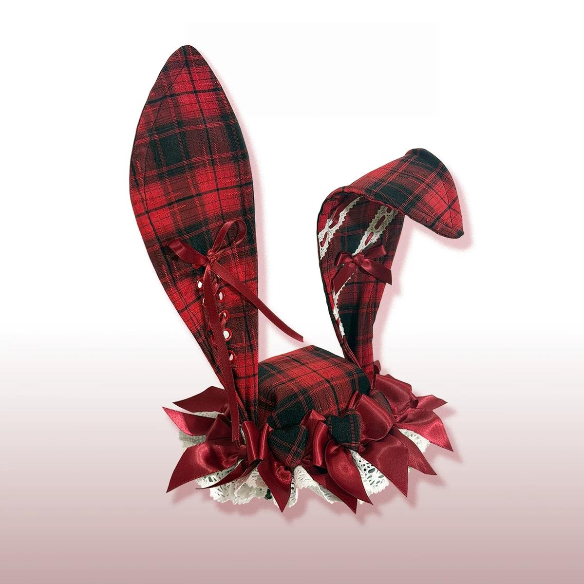 Plaid Lace Bunny - Old School Lolita Plaid OP Dress, Lace Trim 45992:871336