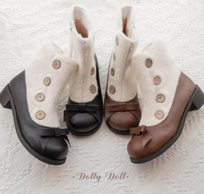 Dolly Doll~Winter Lolita Boots Fur Mary Jane Lolita Low Heel Shoes   
