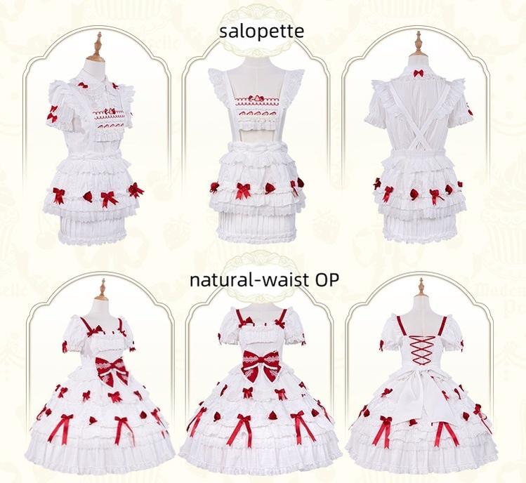 Mademoiselle Pearl - Cup Cake - White, Red Bow, Sweet Lolita Dress Set 43333:773903