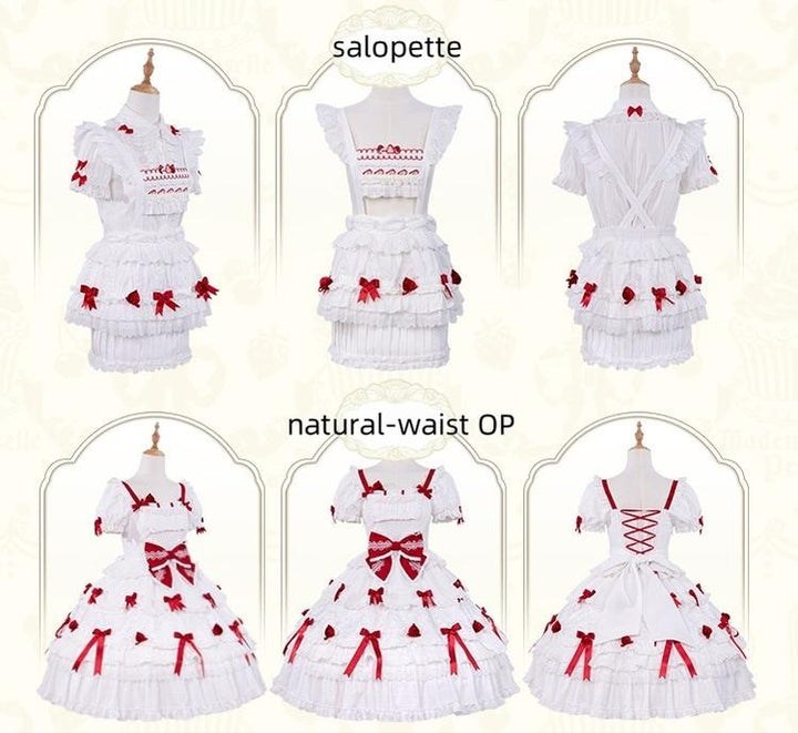Mademoiselle Pearl - Cup Cake - White, Red Bow, Sweet Lolita Dress Set 43333:773903